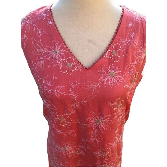 TALBOTS vintage Embroidered Floral Lace Trim V-Neck Linen Fully Lined Dress Size - Picture 4 of 15